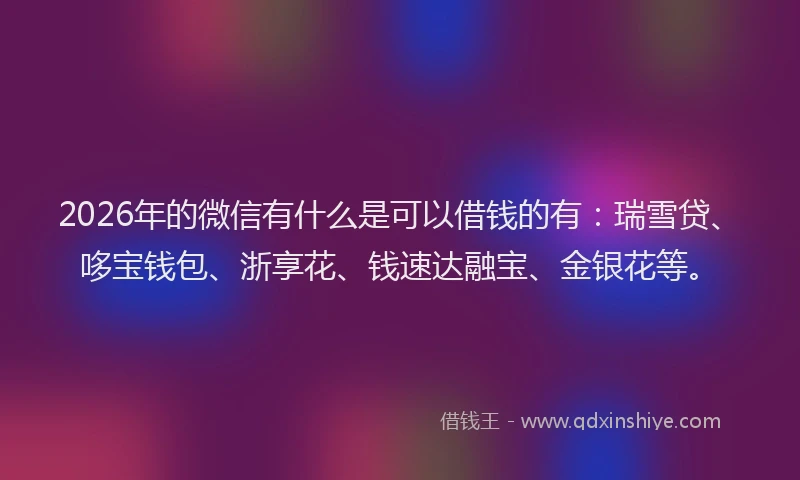 2026年的微信有什么是可以借钱的有：瑞雪贷、哆宝钱包、浙享花、钱速达融宝、金银花等。
