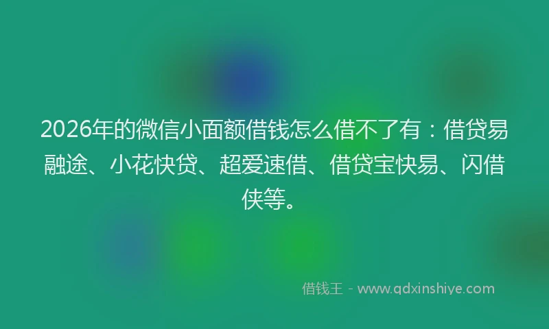 2026年的微信小面额借钱怎么借不了有：借贷易融途、小花快贷、超爱速借、借贷宝快易、闪借侠等。