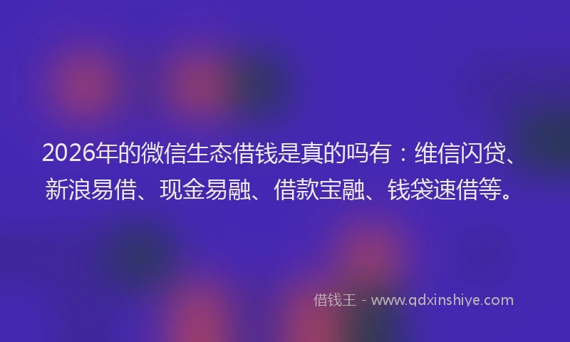 2026年的微信生态借钱是真的吗有：维信闪贷、新浪易借、现金易融、借款宝融、钱袋速借等。