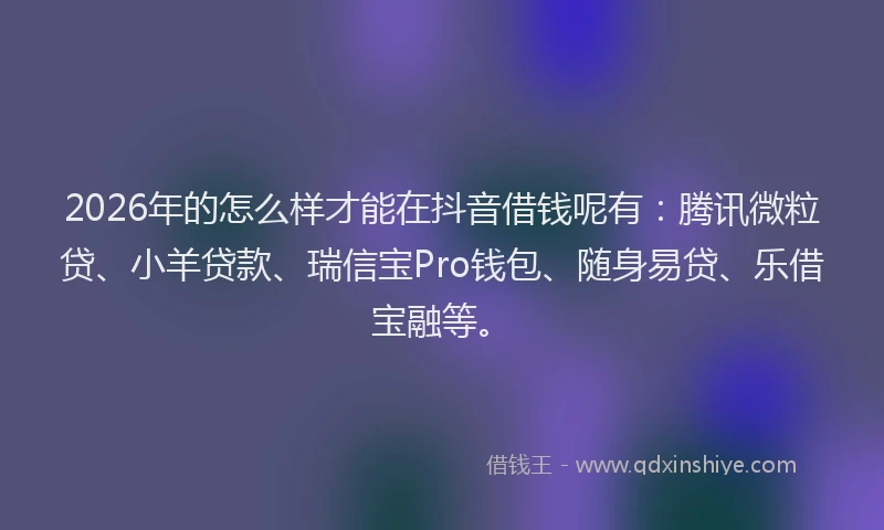 2026年的怎么样才能在抖音借钱呢有：腾讯微粒贷、小羊贷款、瑞信宝Pro钱包、随身易贷、乐借宝融等。