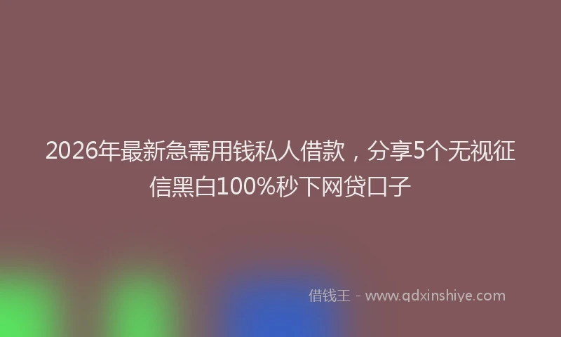 2026年最新急需用钱私人借款，分享5个无视征信黑白100%秒下网贷口子