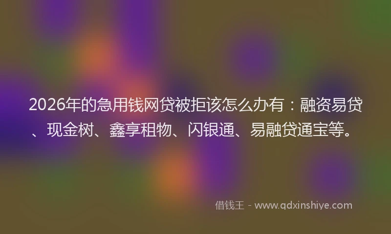 2026年的急用钱网贷被拒该怎么办有：融资易贷、现金树、鑫享租物、闪银通、易融贷通宝等。