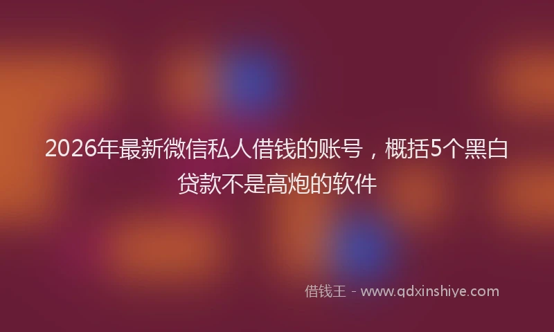 2026年最新微信私人借钱的账号，概括5个黑白贷款不是高炮的软件