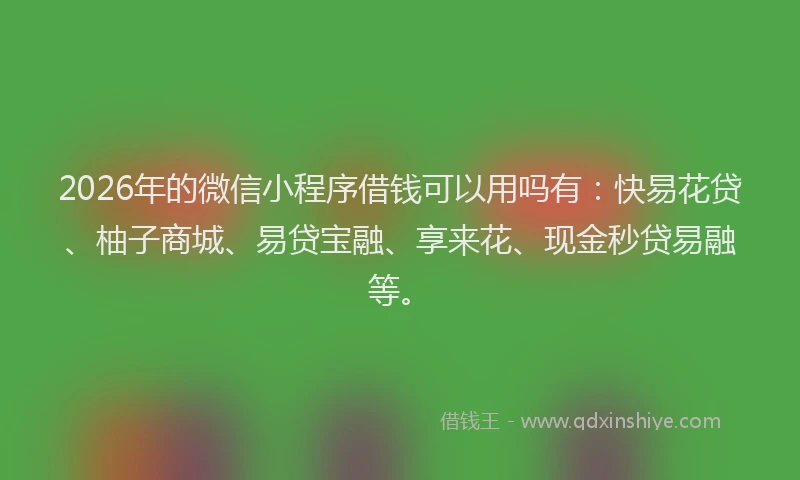 2026年的微信小程序借钱可以用吗有：快易花贷、柚子商城、易贷宝融、享来花、现金秒贷易融等。
