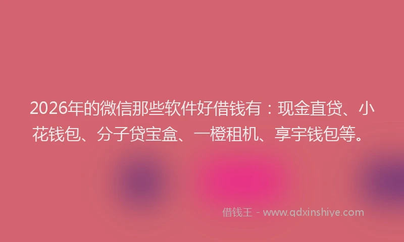 2026年的微信那些软件好借钱有：现金直贷、小花钱包、分子贷宝盒、一橙租机、享宇钱包等。