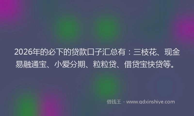 2026年的必下的贷款口子汇总有：三枝花、现金易融通宝、小爱分期、粒粒贷、借贷宝快贷等。