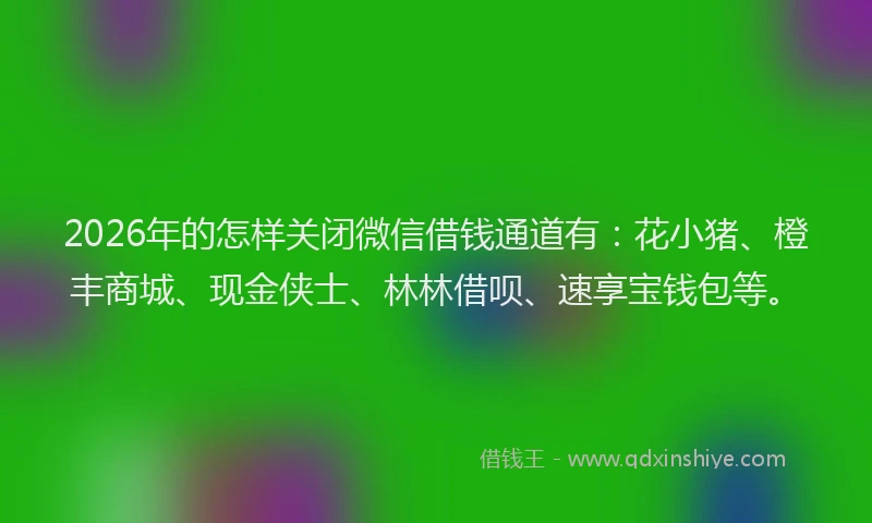 2026年的怎样关闭微信借钱通道有：花小猪、橙丰商城、现金侠士、林林借呗、速享宝钱包等。