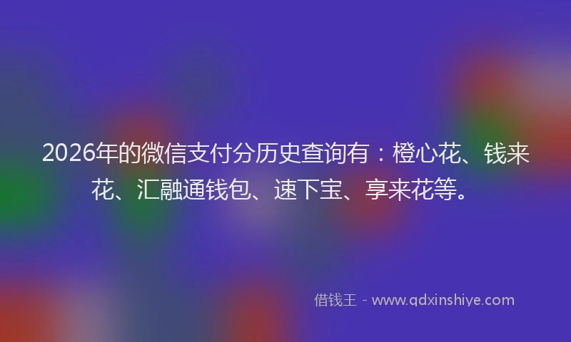 2026年的微信支付分历史查询有：橙心花、钱来花、汇融通钱包、速下宝、享来花等。