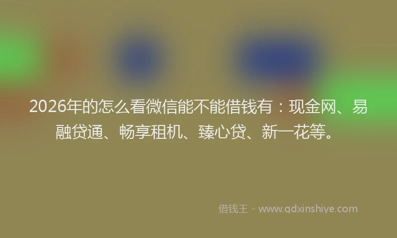 2026年的怎么看微信能不能借钱有:现金网、易融贷通、畅享租机、臻心贷、新一花等。