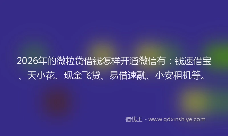 2026年的微粒贷借钱怎样开通微信有：钱速借宝、天小花、现金飞贷、易借速融、小安租机等。