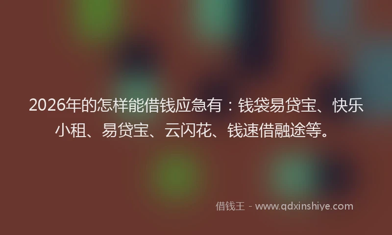 2026年的怎样能借钱应急有：钱袋易贷宝、快乐小租、易贷宝、云闪花、钱速借融途等。