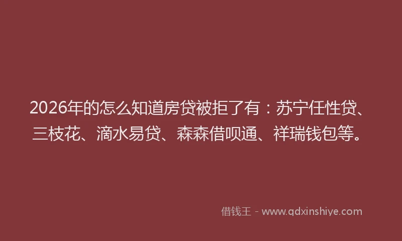 2026年的怎么知道房贷被拒了有:苏宁任性贷、三枝花、滴水易贷、森森借呗通、祥瑞钱包等。