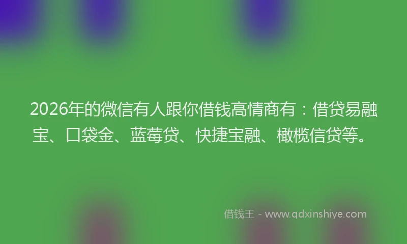 2026年的微信有人跟你借钱高情商有：借贷易融宝、口袋金、蓝莓贷、快捷宝融、橄榄信贷等。