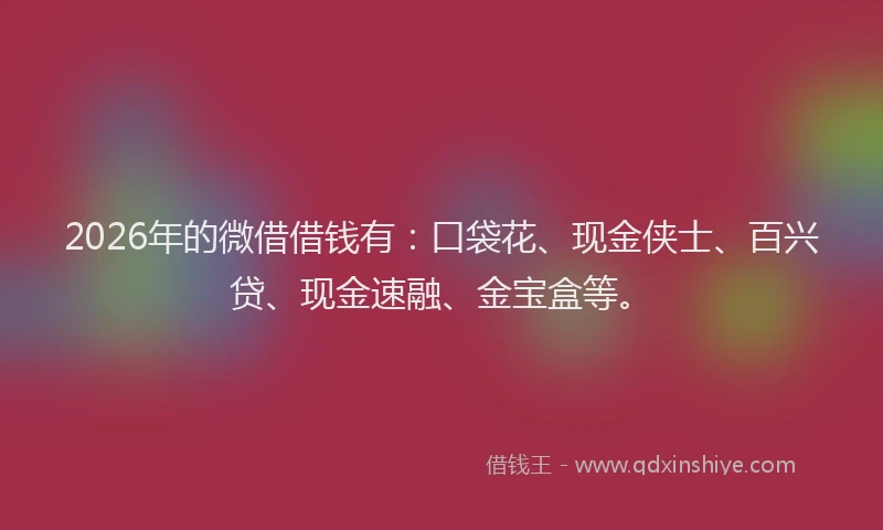 2026年的微借借钱有：口袋花、现金侠士、百兴贷、现金速融、金宝盒等。