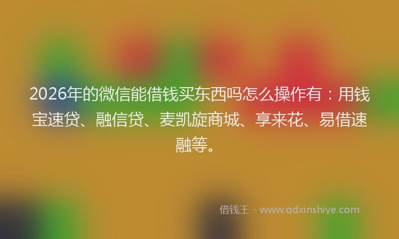 2026年的微信能借钱买东西吗怎么操作有：用钱宝速贷、融信贷、麦凯旋商城、享来花、易借速融等。