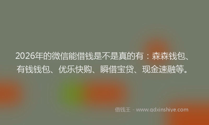 2026年的微信能借钱是不是真的有：森森钱包、有钱钱包、优乐快购、瞬借宝贷、现金速融等。