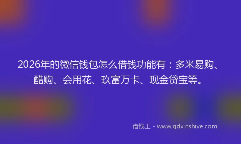 2026年的微信钱包怎么借钱功能有：多米易购、酷购、会用花、玖富万卡、现金贷宝等。