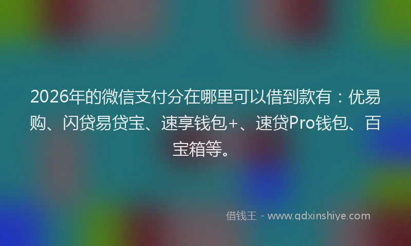 2026年的微信支付分在哪里可以借到款有：优易购、闪贷易贷宝、速享钱包+、速贷Pro钱包、百宝箱等。