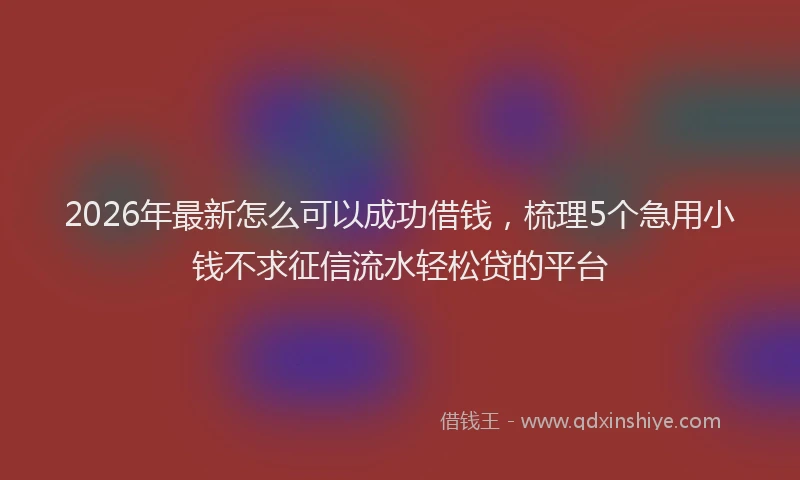 2026年最新怎么可以成功借钱，梳理5个急用小钱不求征信流水轻松贷的平台