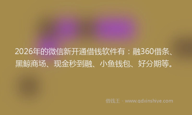 2026年的微信新开通借钱软件有：融360借条、黑鲸商场、现金秒到融、小鱼钱包、好分期等。