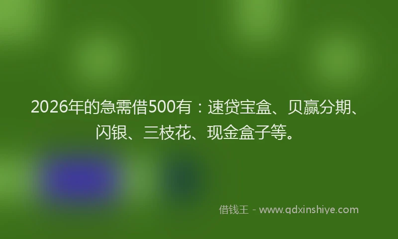 2026年的急需借500有：速贷宝盒、贝赢分期、闪银、三枝花、现金盒子等。