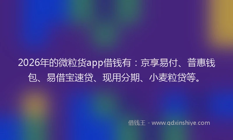 2026年的微粒货app借钱有：京享易付、普惠钱包、易借宝速贷、现用分期、小麦粒贷等。