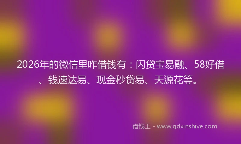 2026年的微信里咋借钱有:闪贷宝易融、58好借、钱速达易、现金秒贷易、天源花等。