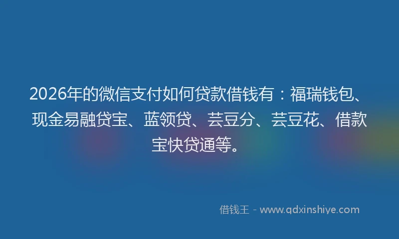 2026年的微信支付如何贷款借钱有：福瑞钱包、现金易融贷宝、蓝领贷、芸豆分、芸豆花、借款宝快贷通等。