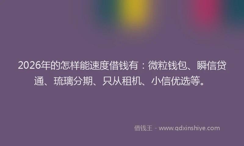 2026年的怎样能速度借钱有：微粒钱包、瞬信贷通、琉璃分期、只从租机、小信优选等。