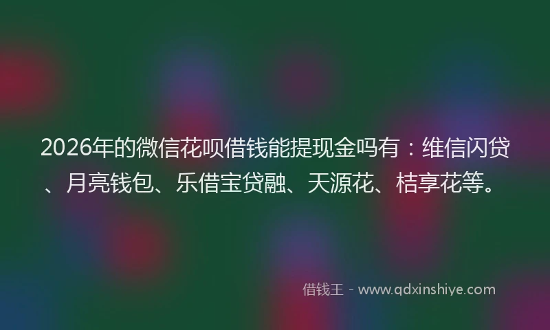 2026年的微信花呗借钱能提现金吗有：维信闪贷、月亮钱包、乐借宝贷融、天源花、桔享花等。