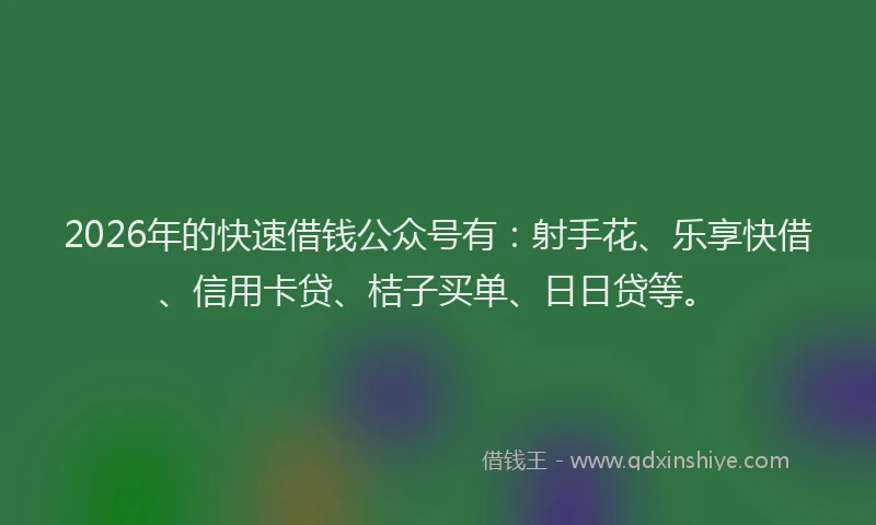 2026年的快速借钱公众号有：射手花、乐享快借、信用卡贷、桔子买单、日日贷等。
