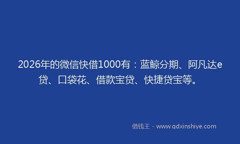 2026年的微信快借1000有：蓝鲸分期、阿凡达e贷、口袋花、借款宝贷、快捷贷宝等。