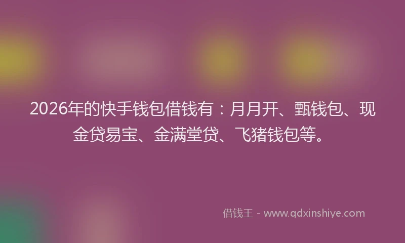 2026年的快手钱包借钱有：月月开、甄钱包、现金贷易宝、金满堂贷、飞猪钱包等。