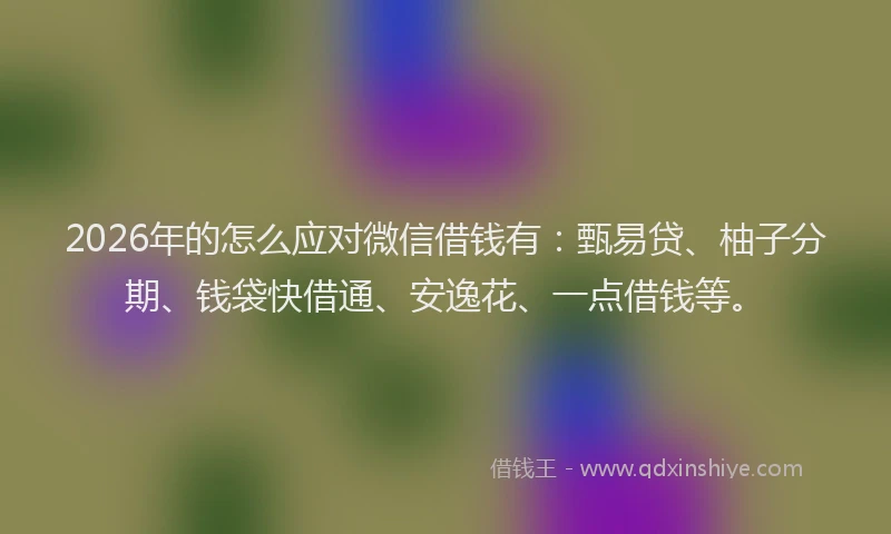 2026年的怎么应对微信借钱有:甄易贷、柚子分期、钱袋快借通、安逸花、一点借钱等。