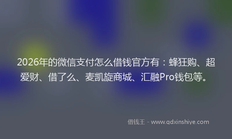 2026年的微信支付怎么借钱官方有：蜂狂购、超爱财、借了么、麦凯旋商城、汇融Pro钱包等。