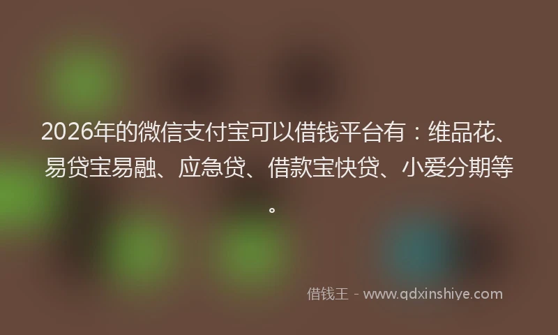 2026年的微信支付宝可以借钱平台有：维品花、易贷宝易融、应急贷、借款宝快贷、小爱分期等。