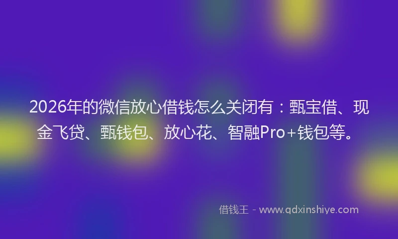 2026年的微信放心借钱怎么关闭有：甄宝借、现金飞贷、甄钱包、放心花、智融Pro+钱包等。