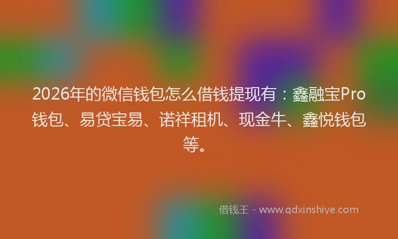 2026年的微信钱包怎么借钱提现有：鑫融宝Pro钱包、易贷宝易、诺祥租机、现金牛、鑫悦钱包等。