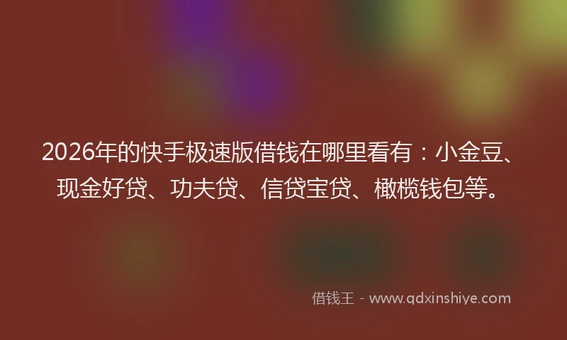 2026年的快手极速版借钱在哪里看有:小金豆、现金好贷、功夫贷、信贷宝贷、橄榄钱包等。