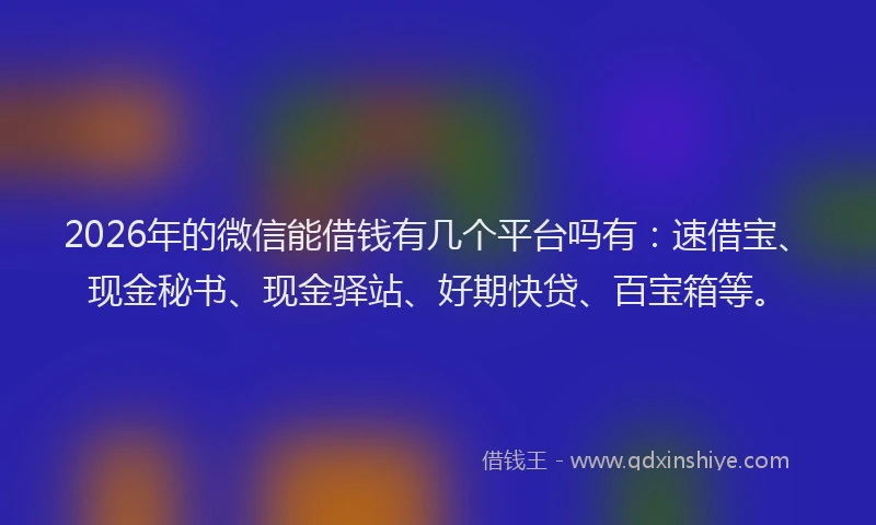 2026年的微信能借钱有几个平台吗有：速借宝、现金秘书、现金驿站、好期快贷、百宝箱等。