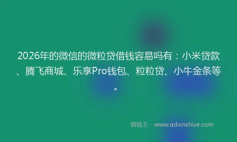 2026年的微信的微粒贷借钱容易吗有：小米贷款、腾飞商城、乐享Pro钱包、粒粒贷、小牛金条等。