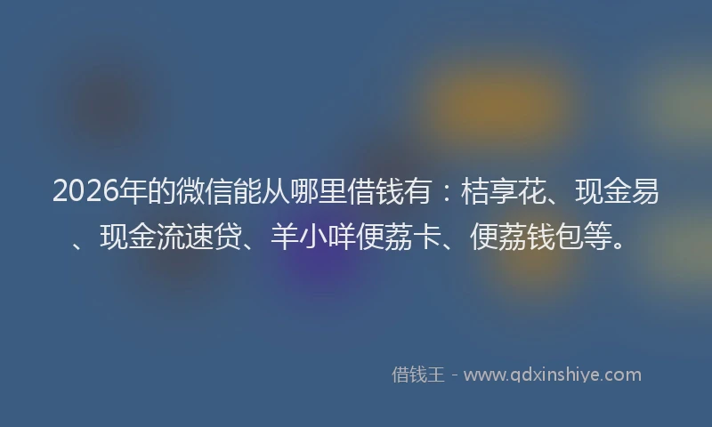 2026年的微信能从哪里借钱有：桔享花、现金易、现金流速贷、羊小咩便荔卡、便荔钱包等。