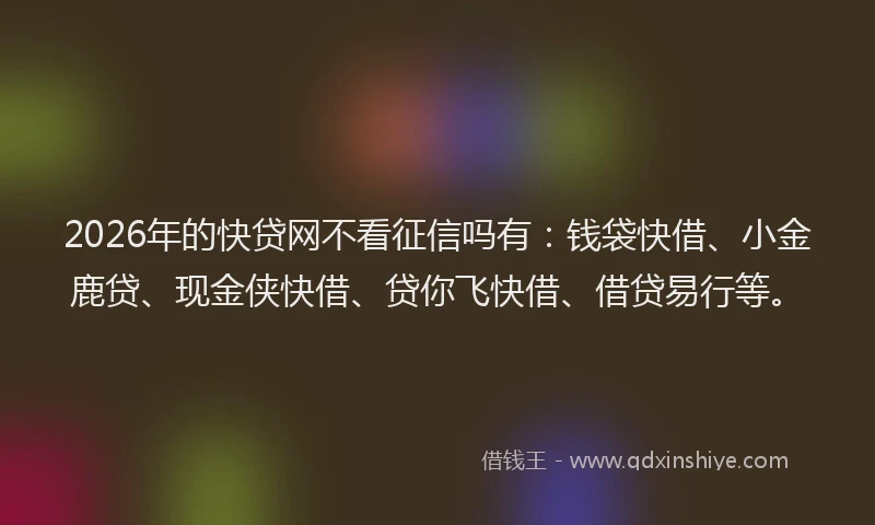 2026年的快贷网不看征信吗有：钱袋快借、小金鹿贷、现金侠快借、贷你飞快借、借贷易行等。