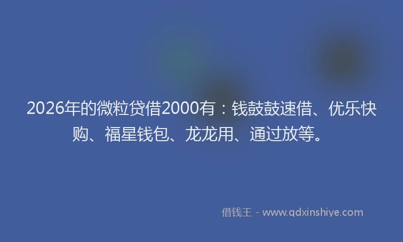 2026年的微粒贷借2000有：钱鼓鼓速借、优乐快购、福星钱包、龙龙用、通过放等。