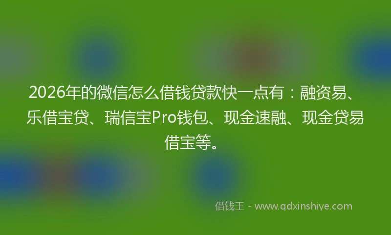2026年的微信怎么借钱贷款快一点有：融资易、乐借宝贷、瑞信宝Pro钱包、现金速融、现金贷易借宝等。