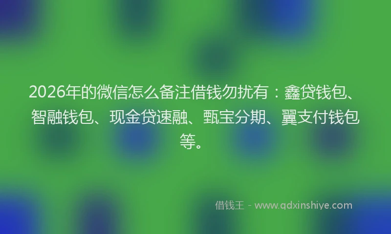 2026年的微信怎么备注借钱勿扰有：鑫贷钱包、智融钱包、现金贷速融、甄宝分期、翼支付钱包等。