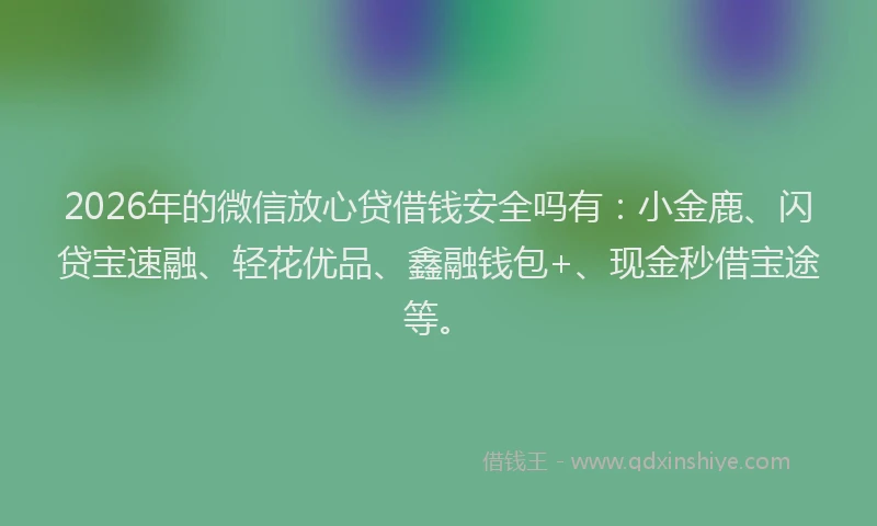 2026年的微信放心贷借钱安全吗有：小金鹿、闪贷宝速融、轻花优品、鑫融钱包+、现金秒借宝途等。