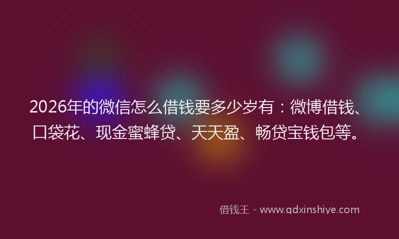 2026年的微信怎么借钱要多少岁有：微博借钱、口袋花、现金蜜蜂贷、天天盈、畅贷宝钱包等。