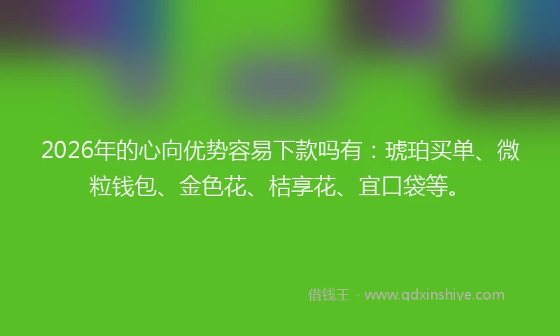 2026年的心向优势容易下款吗有：琥珀买单、微粒钱包、金色花、桔享花、宜口袋等。