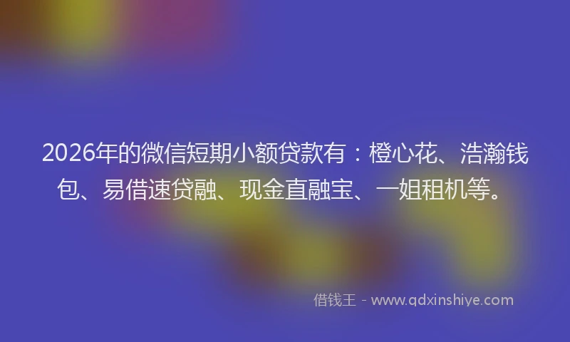 2026年的微信短期小额贷款有：橙心花、浩瀚钱包、易借速贷融、现金直融宝、一姐租机等。
